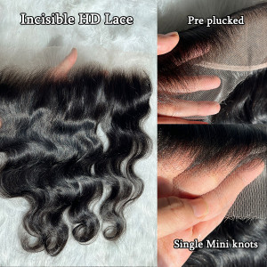 ELVA Single Mini knots 13X6HD Lace Closure Body Wave and Straight HD Lace Frontals Only Human Hair Frontal Pre Plucked(F10)