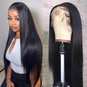 Straight Raw Cambodian Human Hair Breathable Lace 13x6 Lace Front Wigs Pre Plucked (Y62)