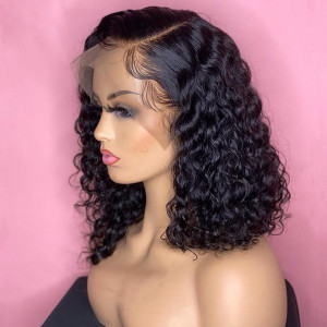 13x6 Lace Bob Wigs Short Wave Curl Virgin Human Hair Pre Plucked Hairline Wirh Baby Hair (w540)