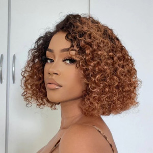 Only for Member trendy Mix Brown Curly Wigs!!! Elva hair 13x6 human Lace Front Wigs Pre Plucked (z33)