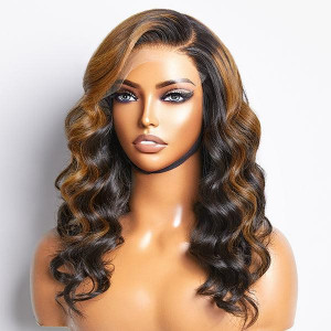 ELVA Single Byebye Knots Brown Highlight Loose Wave Ear-to-ear Glueless 13x4 Frontal HD Lace Wig Pre-Cut Lace （w235）