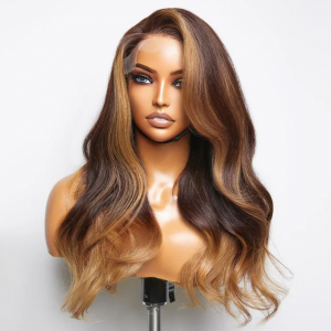 ELVA Single Byebye Knots Brown Highlight Body Wave Ear-to-ear Glueless 13x4 Frontal HD Lace Wig Pre-Cut Lace （w236）