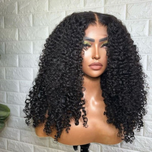 Elva hair Brazilian Burmese Curly 5X5 HD Lace Closure Wig Real HD Lace Human Hair Wigs(B09)
