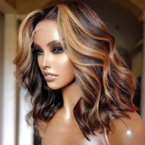 Wear and Go 5x5 HD Lace Closure Highlight Color Curly Wigs Brazilian Virgin Human Hair (HG07)