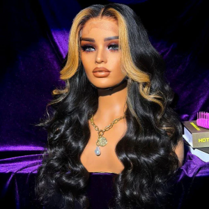 ELVA Single Byebye Knots Blonde Highlight Body Wave Ear-to-ear Glueless 13x4 Frontal HD Lace Wig Pre-Cut Lace （w246）