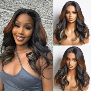 ELVA Single Byebye Knots Blonde Highlight Loose Wave Ear-to-ear Glueless 13x4 Frontal HD Lace Wig Pre-Cut Lace （w232）