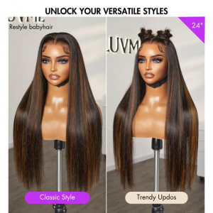 ELVA Single Byebye Knots Brown Highlight Straight Ear-to-ear Glueless 13x4 Frontal HD Lace Wig Pre-Cut Lace （w271）