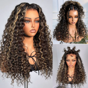 ELVA Single Byebye Blonde Highlight Loose Curly Ear-to-ear Glueless 13x4 Frontal HD Lace Wig Pre-Cut Lace （w223）