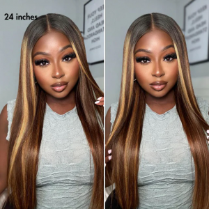 ELVA Single Byebye Knots PreMax Wigs - Blonde Highlight Silky Straight Ear-to-ear Glueless 13x6 Frontal HD Lace Long Wig Pre-Cut Lace ï¼w230)