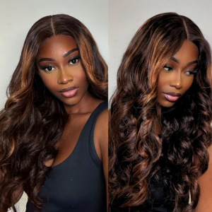 ELVA Single Byebye Knots Blonde Highlight Body Wave Ear-to-ear Glueless 13x4 Frontal HD Lace Wig Pre-Cut Lace （w245）