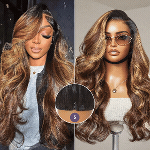 ELVA Single Byebye Blonde Highlight Loose Body Wave Ear-to-ear Glueless 13x4 Frontal HD Lace Wig Pre-Cut Lace ï¼w221ï¼
