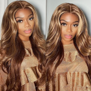 ELVA Single Byebye Knots Blonde Highlight Body Wave Ear-to-ear Glueless 13x4 Frontal HD Lace Wig Pre-Cut Lace （w270）