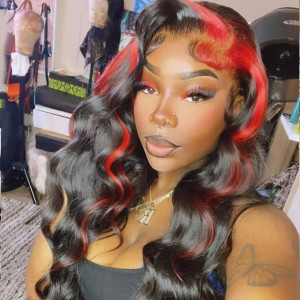 Big Curls With Gorgeous Color, Fell In Love With This Red Highlight ! Buy Now, Pay Later! Virgin Human Hair 13x6 Lace Front Wigs Pre Plucked (w852)