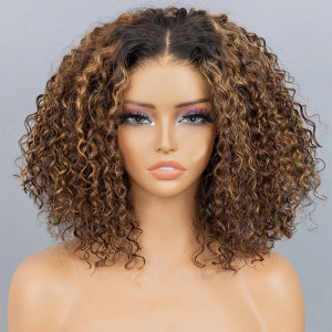 ELVA Single Knots Ombre Highlight Brown Bob Water Wave Wear Go Wig Pre-Cut 5X5 HD Glueless Wig | Pre-Sale（JC10)