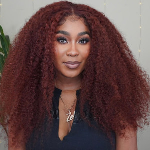 ELVA Single Byebye Knots  Burgundy 13X6 HD Lace Frontal Wig Brazilian Curly Lace Front Wigs Human Hair 100% Real HD Lace Frontal Wig（w210）