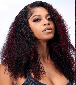 ELVA Single Byebye Knots Burgundy 13X4 HD Lace Frontal Wig Brazilian Curly Lace Front Wigs Human Hair 100% Real HD Lace Frontal Wig（w218）