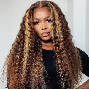 ELVA Highlights Brazilian Curly 13X6 13X4 HD Lace Frontal Wig Lace Front Wigs Human Hair 100% Real HD Lace Frontal Wig（w118)