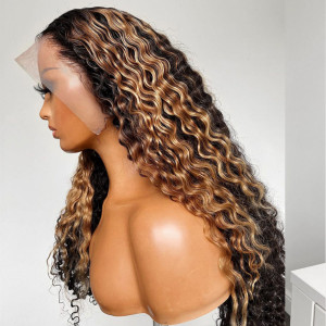 Yonce” with blonde toned highlights! Never Go Wrong! 13x6 Lace Front Wig Pre Plucked (w848)