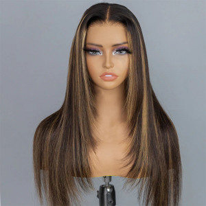 ELVA Single Knots 5X5 HD Lace Closure Wig Wear GoLayered Cut Brown Balayage Highlight Straight Wear Go Glueless Wig | Pre-Sale（JC04)