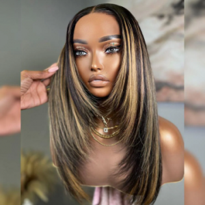 ELVA Single Knots Glueless Ready To Go Wigs - Piano Colored Silky Straight 5X5 Closure Wigs With Highlights（JC041)