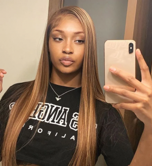 ELVA Single Byebye Knots Blonde Highlight Straight Ear-to-ear Glueless 13x4 Frontal HD Lace Wig Pre-Cut Lace （w267）