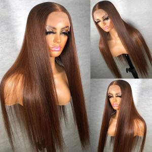 ELVA Single Byebye Knots Blonde Highlight Straight Ear-to-ear Glueless 13x4 Frontal HD Lace Wig Pre-Cut Lace （w261）