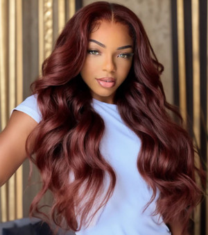 ELVA Single Byebye Knots  Burgundy 13X6 HD Lace Frontal Wig Brazilian Body Wave Lace Front Wigs Human Hair 100% Real HD Lace Frontal Wig（w211）