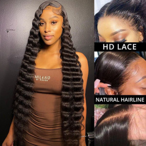 Wear and Go 5x5 HD Lace Closure Wigs Brazilian Deep wave Virgin Human Hair (H32)