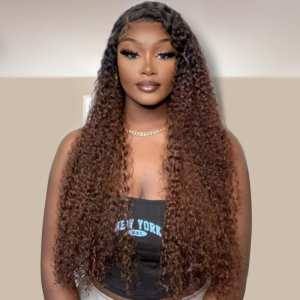 ELVA Single Knots Ombre Brown Kinky Curly Lace Wig 13X6 HD Lace Wigs Pre-plucked Glueless Lace Wigs（JC12)