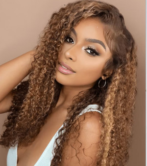 ELVA Single Byebye Knots Highlight  5X5 HD Lace Frontal Wig Brazilian Curly Lace Front Wigs Human Hair 100% Real HD Lace Frontal Wig（w205)