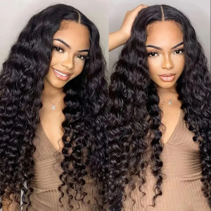 Elva Hair Loose deep Wave 13X6 human Lace Closure Wig Real HD Lace Human Hair Wigs (DL02)