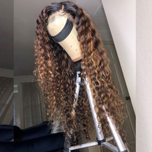 Elva Hair Ombre Color 360 Lace Frontal Human Hair Wigs Brazilian Water Wave Hair With Baby Hair (w624)