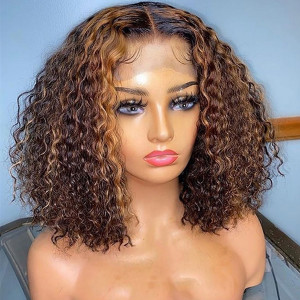 INVISIBLE TRANSPARENT LACE Surper Melt into Skin! Bouncy Curls Virgin Human Hair 13x6 Lace Front Wigs Pre Plucked (w447)