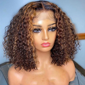 INVISIBLE TRANSPARENT LACE Surper Melt into Skin! Bouncy Curls Virgin Human Hair 13x6 Lace Front Wigs Pre Plucked (w447)