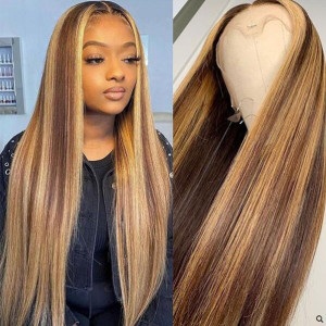 Can't Take My Eyes Off This Stunning Look! Ash Brown Highlight Virgin Human Hair 13x6 Lace Front Wig Pre Plucked (w245)