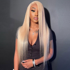  #613 Blonde Virgin Human Hair Invisible Transparent Lace 13x6 Lace Front Wig Pre Plucked (w933)