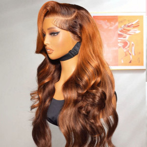 ELVA Single Knots Ombre Ginger Brown Wigs Loose Body Wave Wigs 13x4 Lace Front Human Hair Wigs（JC031)