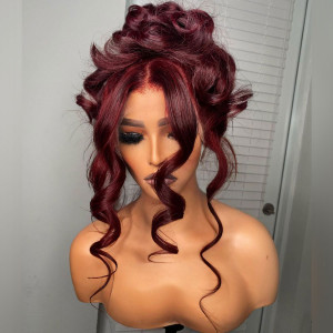 Elva Hair 13*6 Lace Front Wig Big Parting Space 99j Color  (w998)