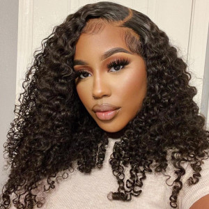 Gorgeous Curly BOB !!!13x6 Lace Front Wigs Virgin Human Hair Pre Plucked (Y29)