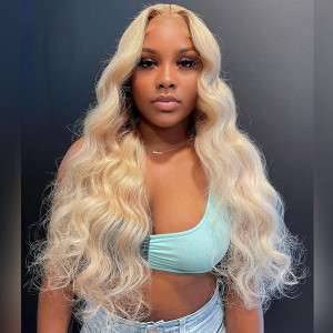  #613 Virgin Human Hair Invisible Transparent Lace 13x6 Lace Front Wig Pre Plucked (w986)