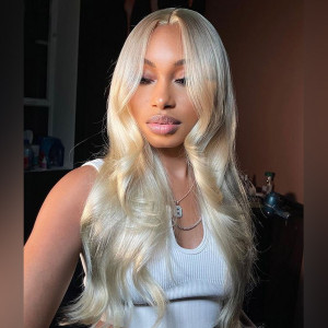  #613 Virgin Human Hair Invisible Transparent Lace 13x4 Lace Front Wig Pre Plucked (Y149)