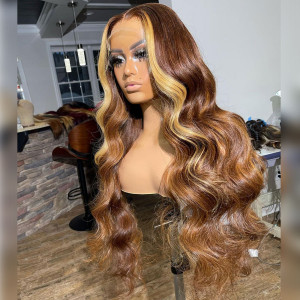 Pretty Highlight Color! Breathable Lace! Virgin Human Hair Body Wave 13x6 Lace Front Wigs Pre Plucked (w748)