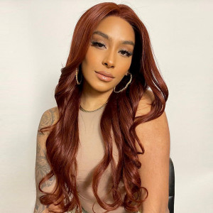 Elva hair Copper Brown 13x6 Lace Front Body Wave Wig Ginger Brown 150% Density Pre plucked Hairline (Y133)