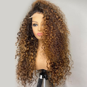 Elva hair Highlight 13x6 Lace Front Curly Human Hair Wigs Pre Plucked (Y37)