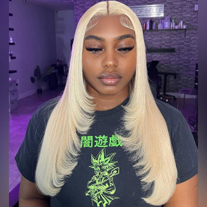 Here you go! #613 Blonde Virgin Human Hair Invisible Transparent Lace 13x6 Lace Front Wig Pre Plucked (w927)