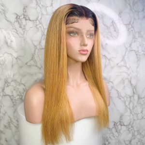 Elva Hair 150 Density Omber Color 1BT27# 13x6 Brazilian Straight Lace Front Human Hair Wigs Pre Plucked（w237）