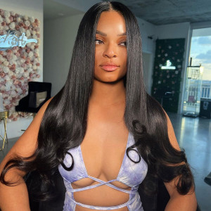 Elva Hair Brazilian Remy Hair 13X6 Lace Frontal Wigs Pre Plucked With Baby Hair Swiss Lace (Y005)