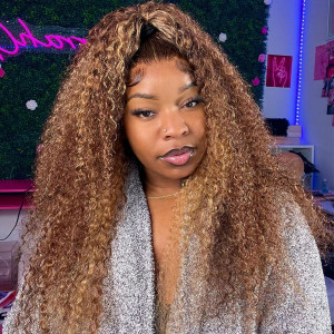 Recently popular wig! come and try!! Elva hair Highlight 13x6 Lace Front Curly Human Hair Wigs Pre Plucked (Y93)