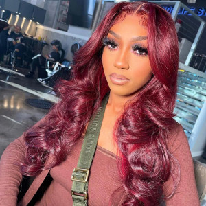 Starting To Think This Color Just Looks Perfect On Everyone! Buy now, Pay later! 99J Virgin Human Hair 13x6 Lace Front Wigs Pre Plucked (w672)
