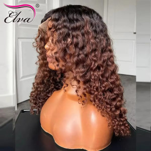 Elva hair Brazilian Omber Color Burmese Curly 5X5 HD Lace Closure Wig Real HD Lace Human Hair Wigs(B02)